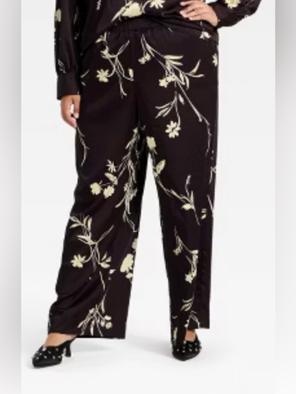 A New Day Low Rise Pull On Satin Floral Pants Size 2X